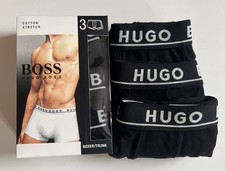 HUGO BOSS MENS BOXERS TRUNKS 3 Pack SHORTS BLACK CLASSIC FIT