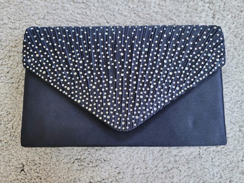Navy blue sequin detail clutch - blue,