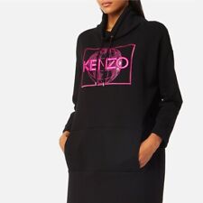 KENZO BLACK PINK LOGO COWL NECK SWEATER SWEATSHIRT POCKET JUMPER DRESS SIZE XS