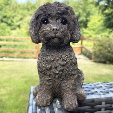 Gold Labradoodle Ornament Resin Sitting Dog Puppy Home Statue Sculpture FigureGo