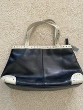 Womens Handbag Suzy Smith Genuine Leather Black and Cream