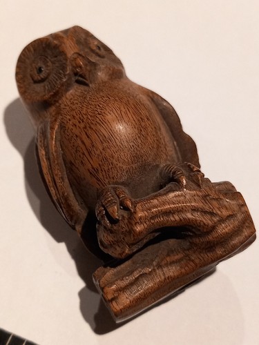 Japanese owl netsuke wooden - owl,