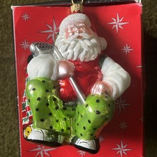 Christopher Radko Glass Christmas Ornament - Golfing Santa, With Original Box