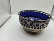 Sugar Bowl With Cobalt Blue Glass Silver Plate Made In England