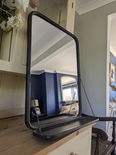 Wall Mirror Shelf Industrial Mounted Black Metal Frame Bathroom Display Distress