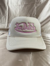 VonDutch Domino Edition Trucker Style Cap Beige/White Pnk Embroidery Light [New]