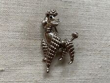 Vintage old stock 80's silver tone dog brooch - poodle with rhinestone eye