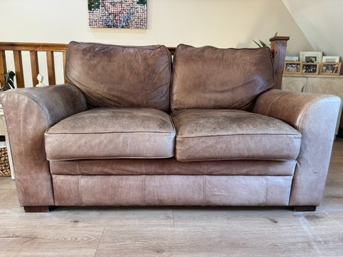 Brown leather seater - brown,