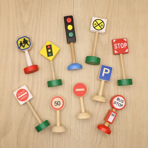 Wooden train track road signs - wooden,