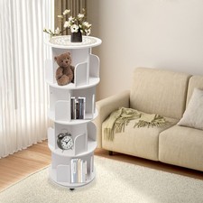 4 Tier White 360° Revolving Bookcase Round Display Book Shelf Rotating Bookshelf