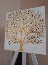 Sparkling Cherry Tree Wall Canvas, Gold, Embellished With Crystals. Memo Present