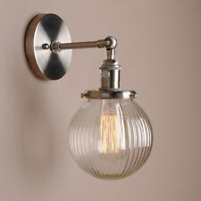 Vintage Industrial Wall Lamp Sconce 5.9" Round Ribbed Glass Shade Light w Switch