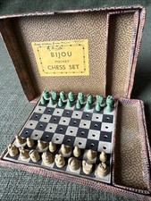 Miniature Travel Chess Set Game with Box Bijou Pocket Chess Set 1940’s E298