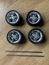 Set of 4 Model Car Wheels, Soft Tyres and Axle - 1/18th Scale (Preferable)