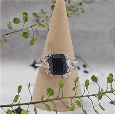Midnight Crown - Stunning Blue Sandstone Ring 925 SILVER With Rhodium Plating