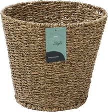 Seagrass Basket Waste Paper Bin Natural Round 28 X 25 Cm JVL Pack of 12