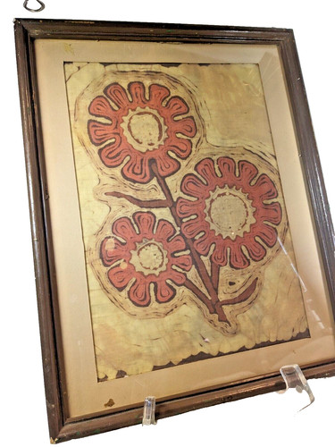 Batik fabric redish flowers - batik,