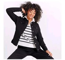 QVC Denim & Co. Comfy Denim Style Jacket with Collar Black Size Small RRP £49