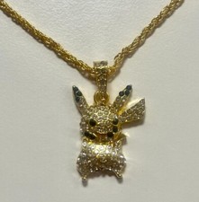 Gold Pikachu Iced Out Hip Hop Pendant Chain Necklace Jewellery