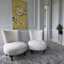 Antique Victorian Bedroom  Chairs White Boucle- Newly Upholstered.