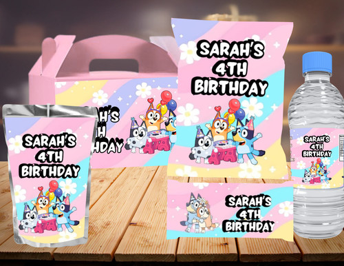 Personalised pink bluey party - pink,