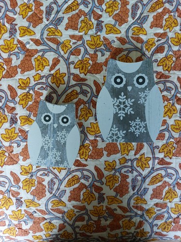 Wooden owl ornaments - set, 2