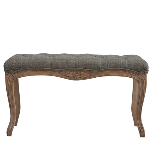 Upholstered tweed carved bench - carved,
