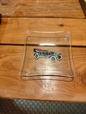 Collectible Vintage Retro Clear Glass Square Trinket Dish Ford Car 3 Inch