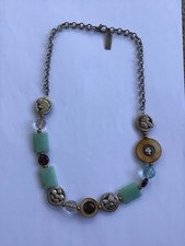 Vintage Danon pewter silver tone multi colour bead pendant necklace