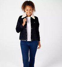 Denim & Co. Corduroy Jacket with Sherpa Collar Navy size small QVC