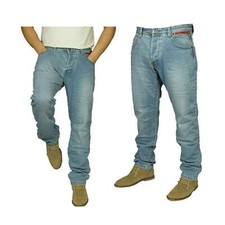 Eto Men's Regular Fit Jeans Straight Leg Stretch Faded Light Blue Denim Pants