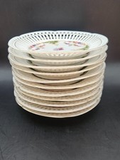 Antique German (Schonwald) Ribbon Plates x11, Openwork Floral Porcelain, c.1920