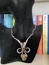 French silver and tiger eye statement necklace