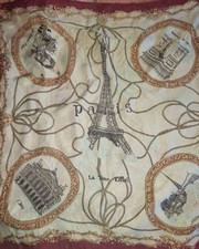 Vintage Silk Scarf Paris Eiffel Tower French Souvenir 1950s 60s