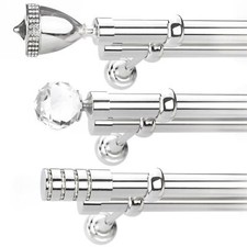 METAL DOUBLE CURTAIN POLE/ROD SET 25/25mm Inox (Stainless Steel) Classic Bracket