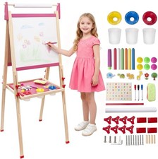 Easel for Kids, 3-in-1 Art Wooden Easel with Paper Roll, Adjustable Height Doub