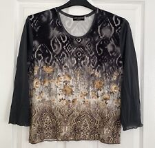 James Lakeland Ladies Top Italy Size 12 38” Bust Hippy Vibe Damask Sheer Sleeve