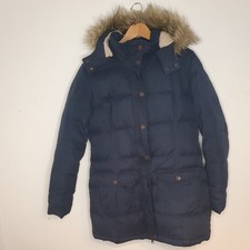 Fat Face Feather Down Puffer Parka Jacket Womens UK 14 Blue Zip Quilted Hooded
