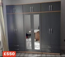 Brand New Oak/Grey  6 Doors Cupboard/Wardrobe  With Top Boxes, FREE FITTING ❤️