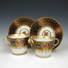 Chamberlains Worcester Porcelain Cups & Saucers c1810