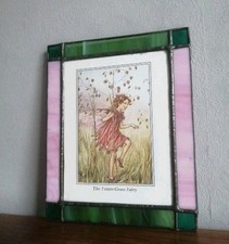 The Totter-Grass Fairy Flower Vintage print Handmade Leaded Stained Glass Frame