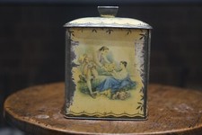 Vintage Candy Metal Tea Tin Caddy With Courting Couple and Bird Scene