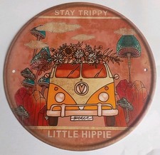 Stay Trippy Little Hippy Camper Van Sign Colourful Wall Art Sign 20x20cm