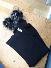 Ugg Black Knitted Scarf With Pom Poms