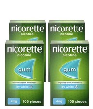 4 X Nicorette 4mg Icy White Gum 105 Pieces Nicotine Replacement for Smoking