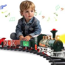 Train Toy Set for Kids with Sound, LED Light, Track Engine Real Locomotive Cargo