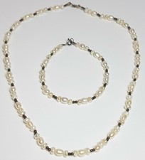 925 Sterling Silver Cultured Freshwater Pearl Necklace & Bracelet Set