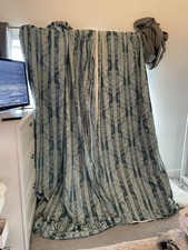 HUGE Bespoke Exquisite Damask Jacquard Rococo Duck egg Blue Curtains  Tie Backs 