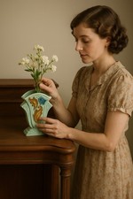 1930s Wade Heath Art Deco vase in celadon green, adorned with sculpted acanthus