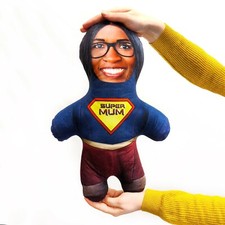 Super Mum Personalised Superhero Mini Me Face Doll Funny Cushion Teddy Mum Gift